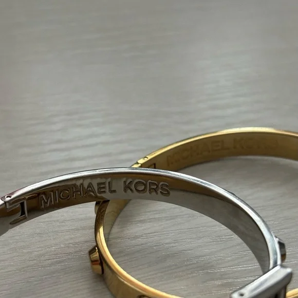 michael kors silver and gold buckle bangles - set of 2 - Picture 4 of 4